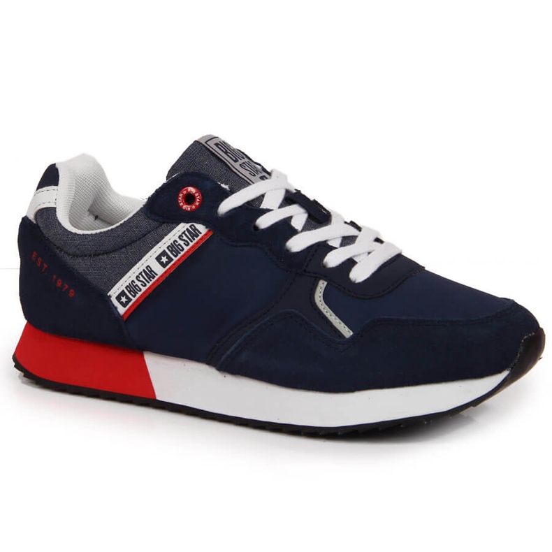 Scarpe sportive da uomo in pelle blu navy Big Star JJ174146
