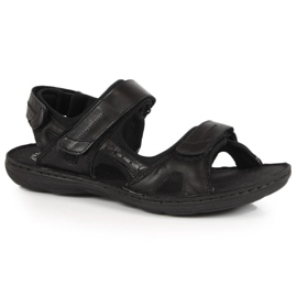 Sandali neri da uomo in pelle con chiusura in velcro Łukbut 991 nero