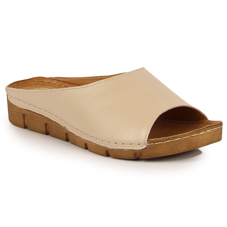 Ciabatte da donna in pelle crema Łukbut 1434 multicolore