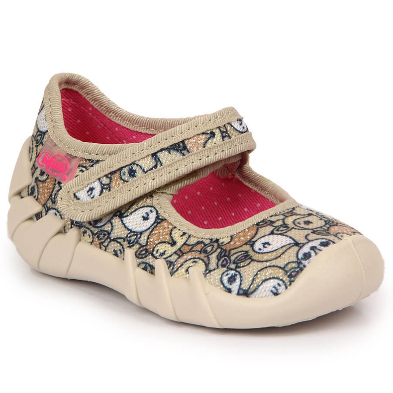 Ciabatte ballerine da bambina con velcro beige in volpi Befado