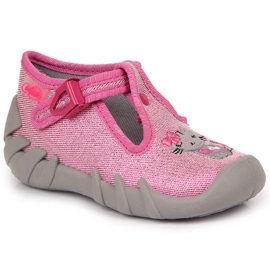 Ciabatte da bambina per la scuola materna Befado rosa-grigio