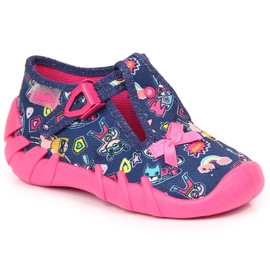 Ciabatte da bambina per la scuola materna, Befado blu navy rosa