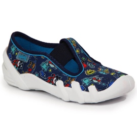 Ciabatte da bambino per la scuola materna sugli elastici blu navy Befado