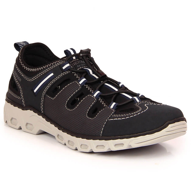 Scarpe da uomo in pelle blu navy Rieker 14507-14