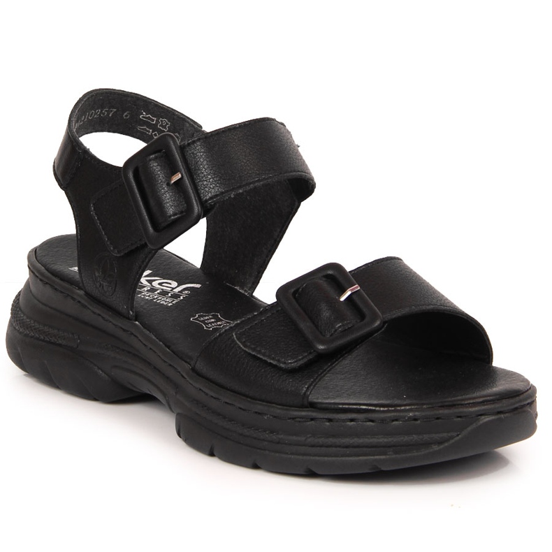 Sandali da donna in pelle con velcro neri Rieker 66680-00 nero