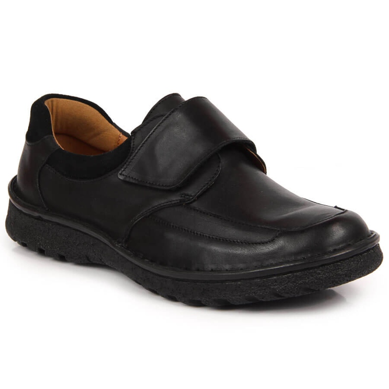 Scarpe da uomo in pelle con velcro nere Łukbut 1163 nero