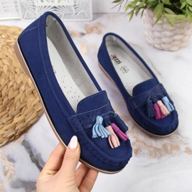Mocassini da donna in pelle con frange, blu navy Jezzi