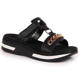 Ciabatte nere da donna Rieker V5929-00 nere con catena nero