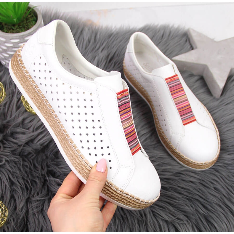 Scarpe da donna in pelle, slip-on bianche Rieker L7821-80
