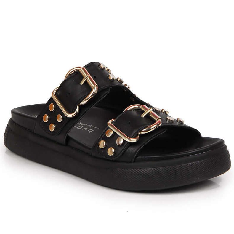 Ciabatte da donna con rivetti nere Bugatti JJ253070 nero