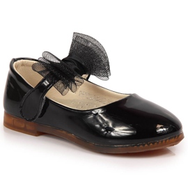 Ballerine da bambina con velcro e fiocco, nere Vinceza nero
