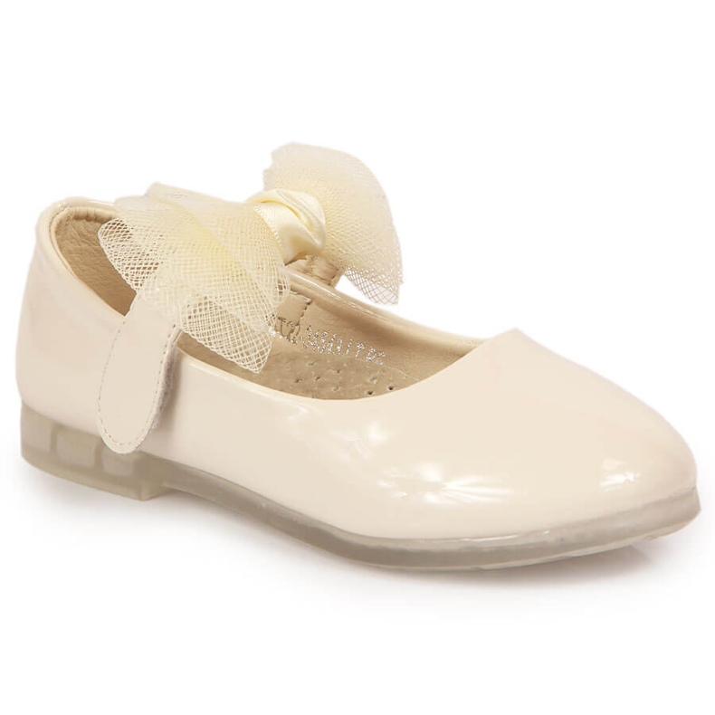 Ballerine da bambina con chiusura strappo e fiocco, Vinceza beige