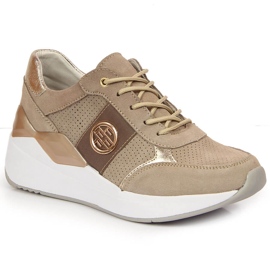 Sneakers da donna in pelle su zeppa beige Filippo