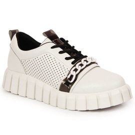 Scarpe da donna in pelle sulla piattaforma con catena Artiker bianco