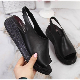 Sandali neri da donna sulla piattaforma Navy Dot nero