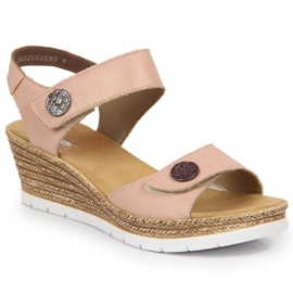 Sandali in pelle su zeppa Rieker 619B9-31 beige