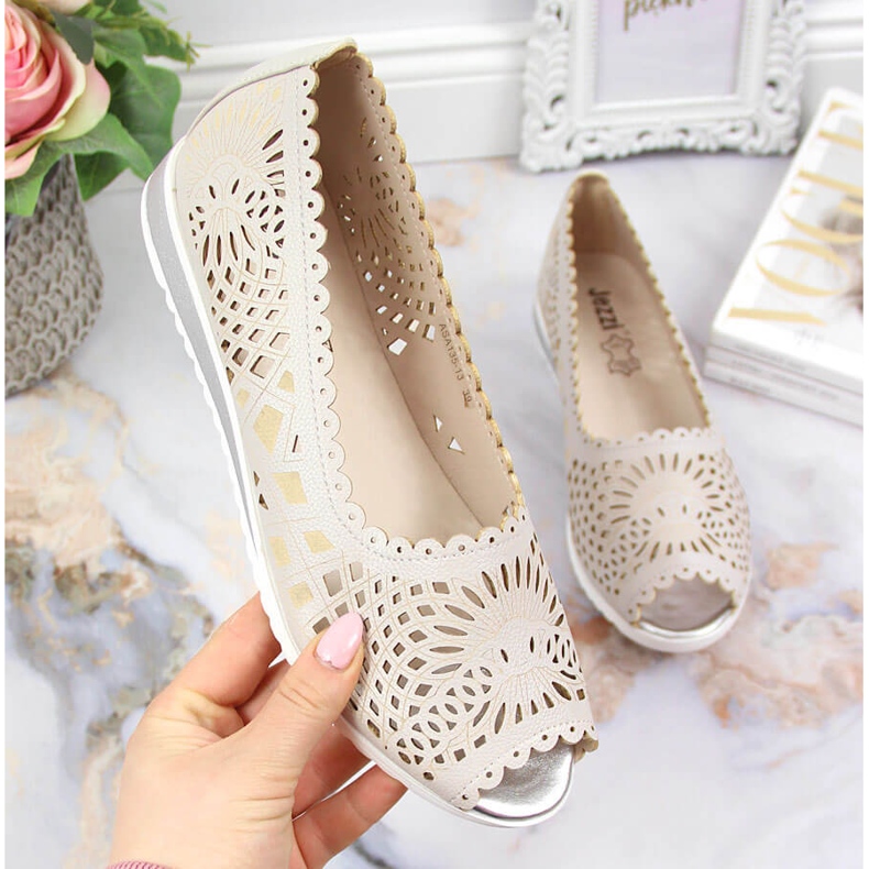 Scarpe Jezzi da donna traforate, open toe, beige