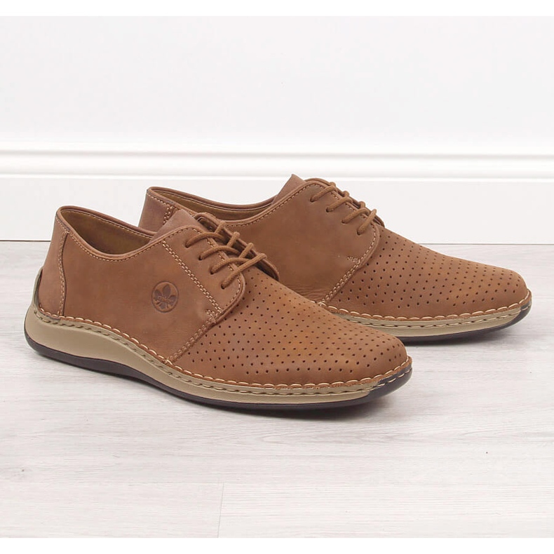 Scarpe da uomo in pelle traforata marrone Rieker 05226-24