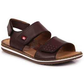 Sandali da uomo in pelle con velcro marrone Rieker 21080-25