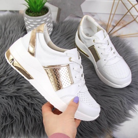 S.Barski Scarpe da donna in pelle con zeppe, bianco S. Barski
