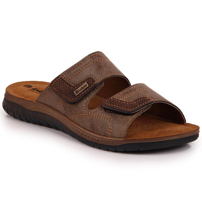 Comode ciabatte da uomo Inblu marroni con velcro marrone