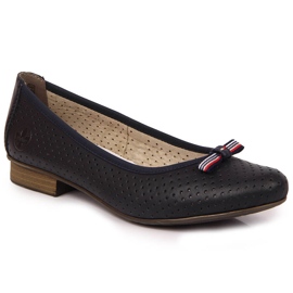 Ballerine da donna in pelle traforate blu navy Rieker 51997-15