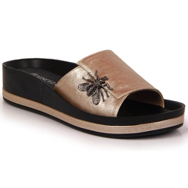Ciabatte da donna con zeppa color oro con papillon Vinceza d'oro