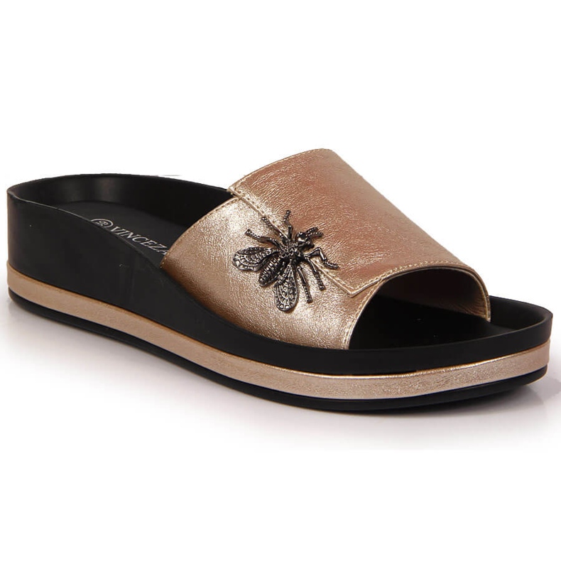 Ciabatte da donna con zeppa color oro con papillon Vinceza d'oro