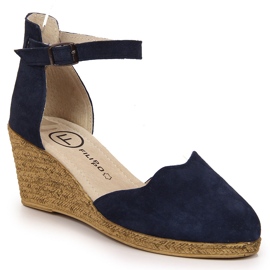 Sandali da donna in pelle su zeppa blu navy Filippo
