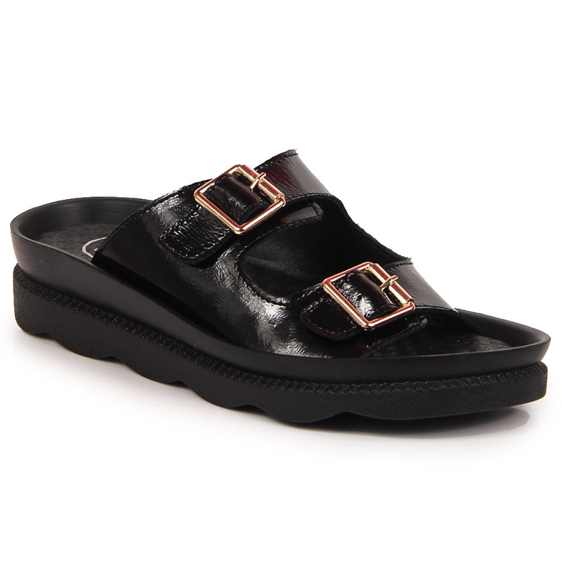 Ciabatte da donna in pelle con fibbie nere Filippo nero