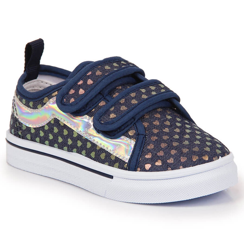 Sneakers da bambina con velcro con cuori blu navy Atletico