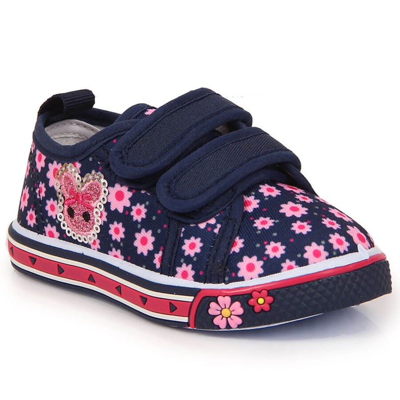 Sneakers Atletico blu navy con velcro per ragazze rosa
