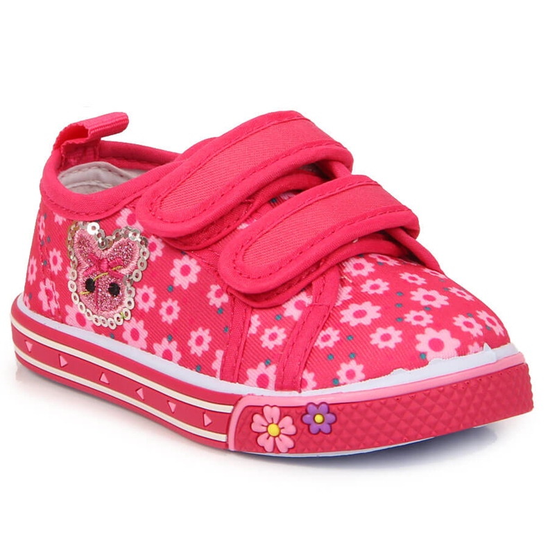 Sneakers da bambina Atletico rosa con velcro e fiori