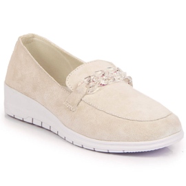 Mocassini da donna in pelle con catena Artiker crema beige