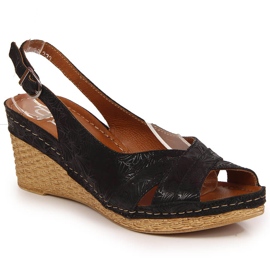 Sandali da donna in pelle su zeppa nera Dolce Pietro nero