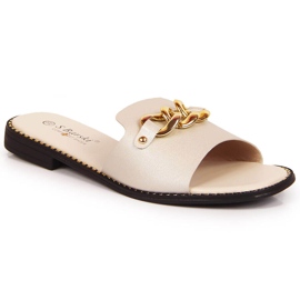 S.Barski Ciabatte da donna oro con catena, oro S. Barski d'oro