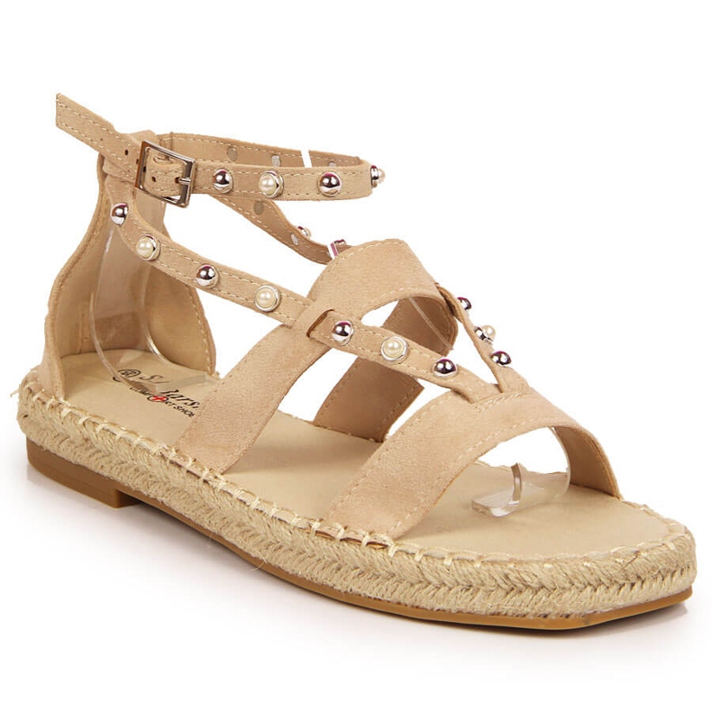 S.Barski Sandali da donna, espadrillas con perle beige, S. Bararski