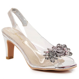 Sandali da donna trasparenti con pietre Sabatina argento