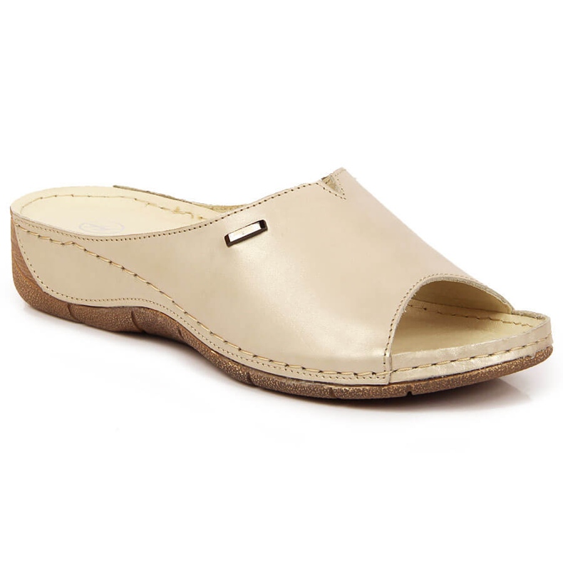 Ciabatte da donna in pelle su zeppa dorata Helios 105 d'oro