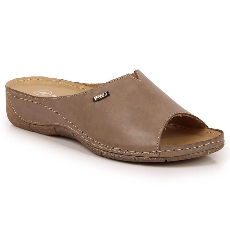 Ciabatte da donna in pelle su zeppa Helios 105 beige