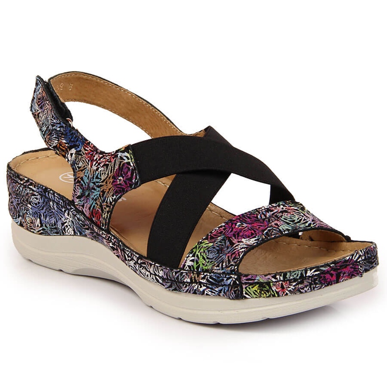 Sandali da donna in pelle su comoda gomma Helios 100 nero multicolore