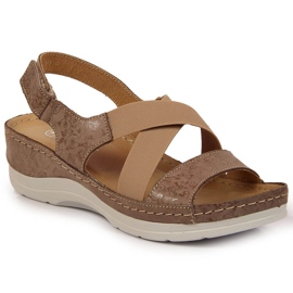 Sandali da donna in pelle con comodi elastici Helios 100 beige