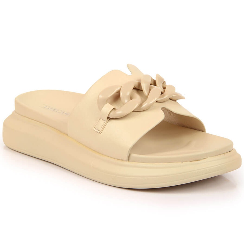 Ciabatte beige con plateau Laura La.Fi e catena