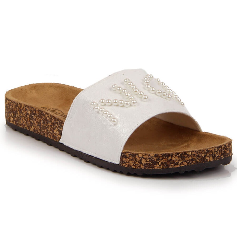 Ciabatte da donna bianche con perle eVento bianca