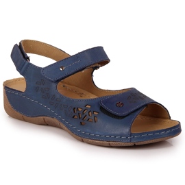 Sandali da donna in pelle blu navy Helios 266 con velcro