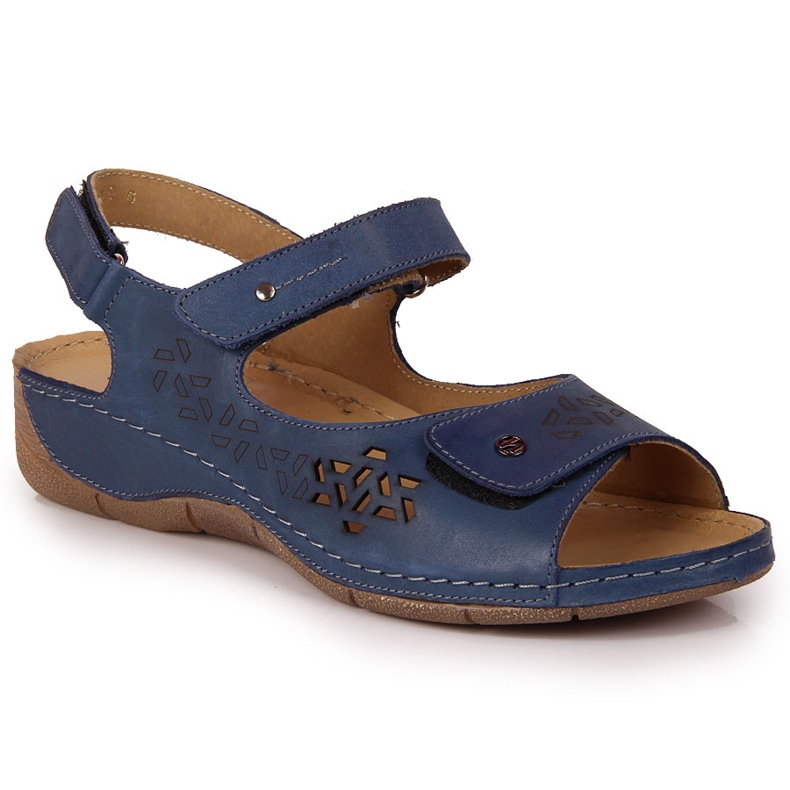 Sandali da donna in pelle blu navy Helios 266 con velcro