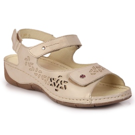 Sandali da donna in pelle con velcro dorato Helios 266 d'oro