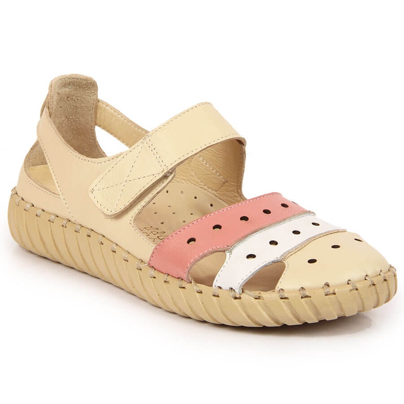 Sandali da donna in pelle con Artiker traforati beige