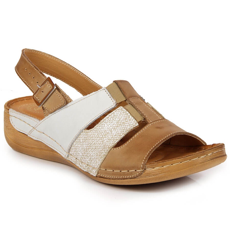 Comodi sandali in pelle bianca e beige Łukbut 1102