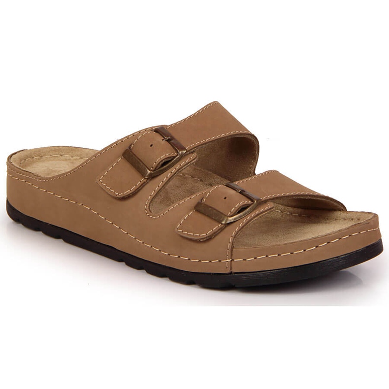 Comode ciabatte da uomo in pelle beige Helios 813